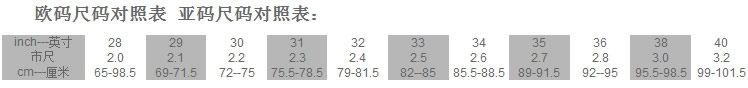 歐碼尺碼對(duì)照表 亞碼尺碼對(duì)照表
